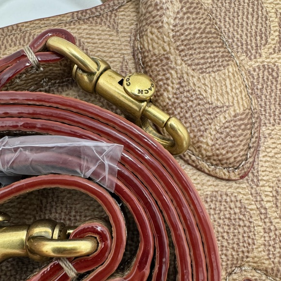 COACH RUNWAY REXY Bag in Tan Signature Canvas With Black Rexy Keychain Charm - Picture 6 of 10